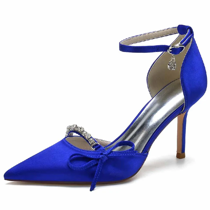 Stylish Ankle Strap Heels for Women--Satin Heels Ankle Strap Pumps With Beaded Party Heel Shoes