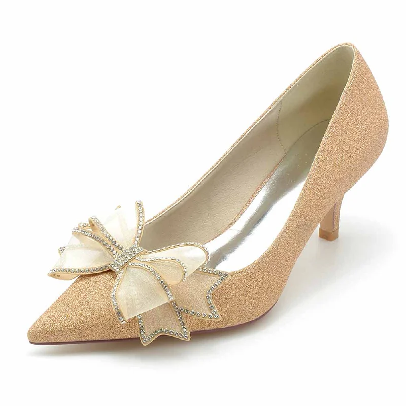 Satin Low Heels Slip-On Pumps Closed Toe Party Shoes With BowsAffordable Satin Heels with a Luxe Touch