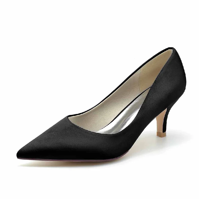 Satin Low Heels Slip-On Pumps Closed Toe Party ShoesAffordable Satin Heels with a Luxe Touch