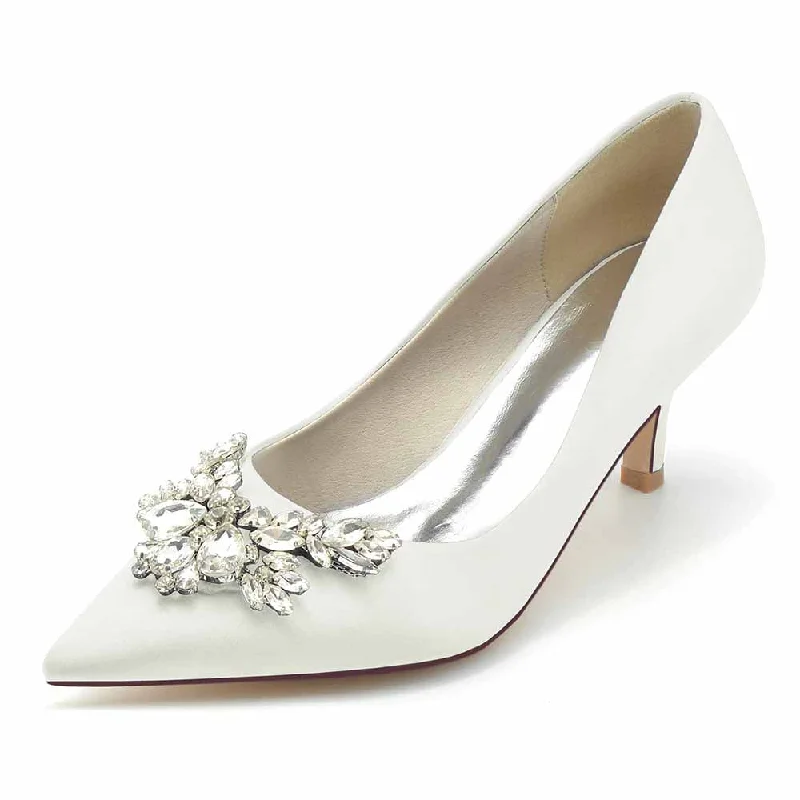 Satin Low Heels Slip-On Pumps With Beaded Closed Toe Party ShoesAffordable Satin Heels with a Luxe Touch