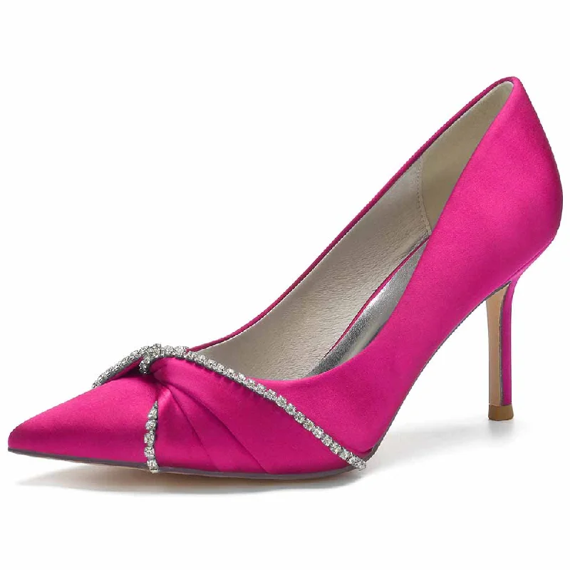 Versatile Dress Heels for Formal and Casual Wear---Satin Party Heels With Beaded Weddng Pumps Closed Toe Heeled Dress Heels