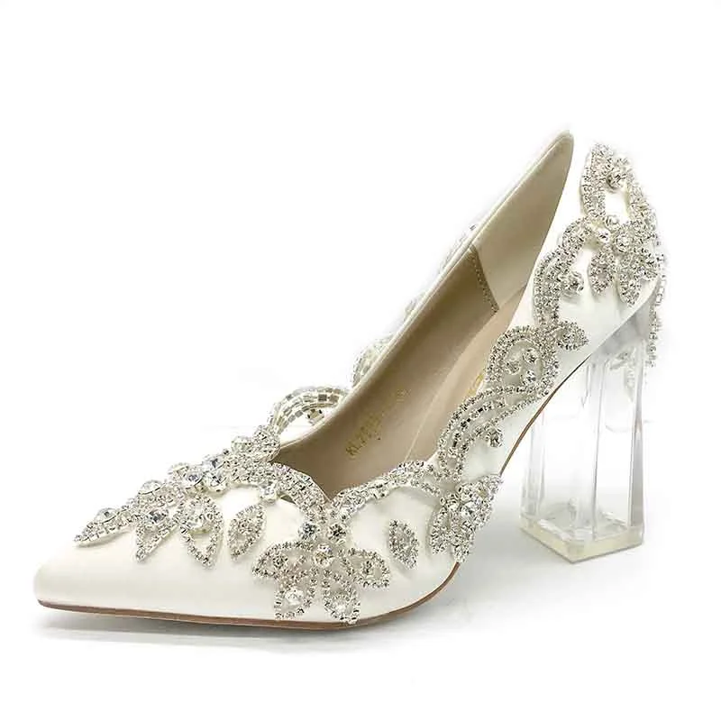 sd-hk Satin Silk Shoes Bride Clear Heels Crystal Pumps Prom Party WearAffordable Satin Heels with a Luxe Touch