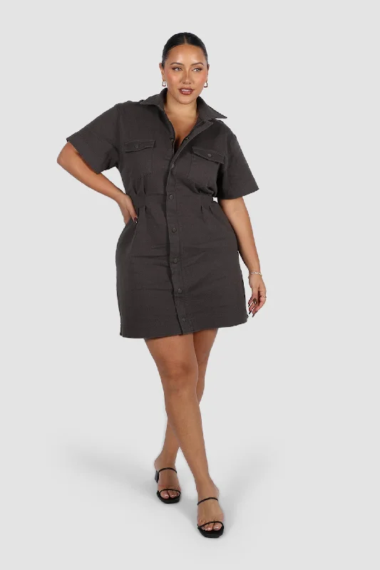 Denim dress with removable sleeves--SAVEIRA DENIM DRESS GREY