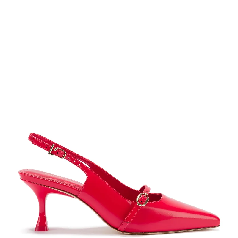 Ines Pump In Scarlet Leather---Comfortable Leather Pumps for Office and Everyday Wear