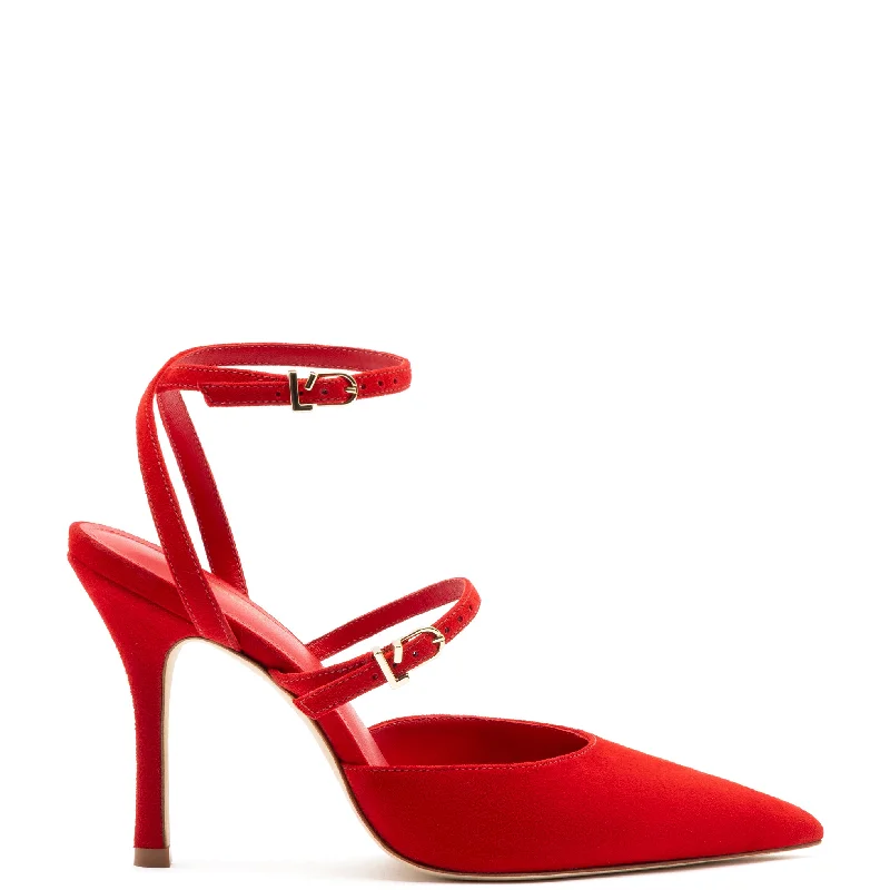 Affordable Suede Ankle Pumps for All-Day Wear--Kris Pump In Scarlet Suede