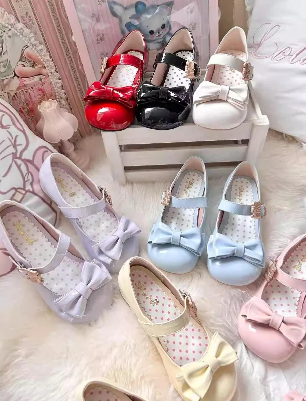 Sheep Puff~Hug Bear~Sweet Lolita Heel Shoes Bear Metal Buckle Bow Shoes---Charming Bow Pumps for a Cute and Stylish Look