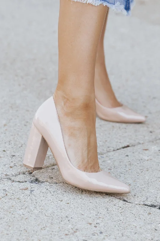 Trendy Chunky Heel Pumps for Casual Wear--Shelly Nude Block Heel Pumps