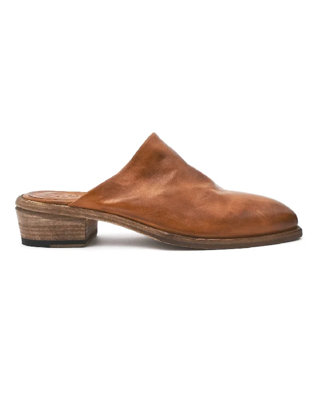 Shoto Tan Leather Mule---Comfortable Leather Pumps for Office and Everyday Wear