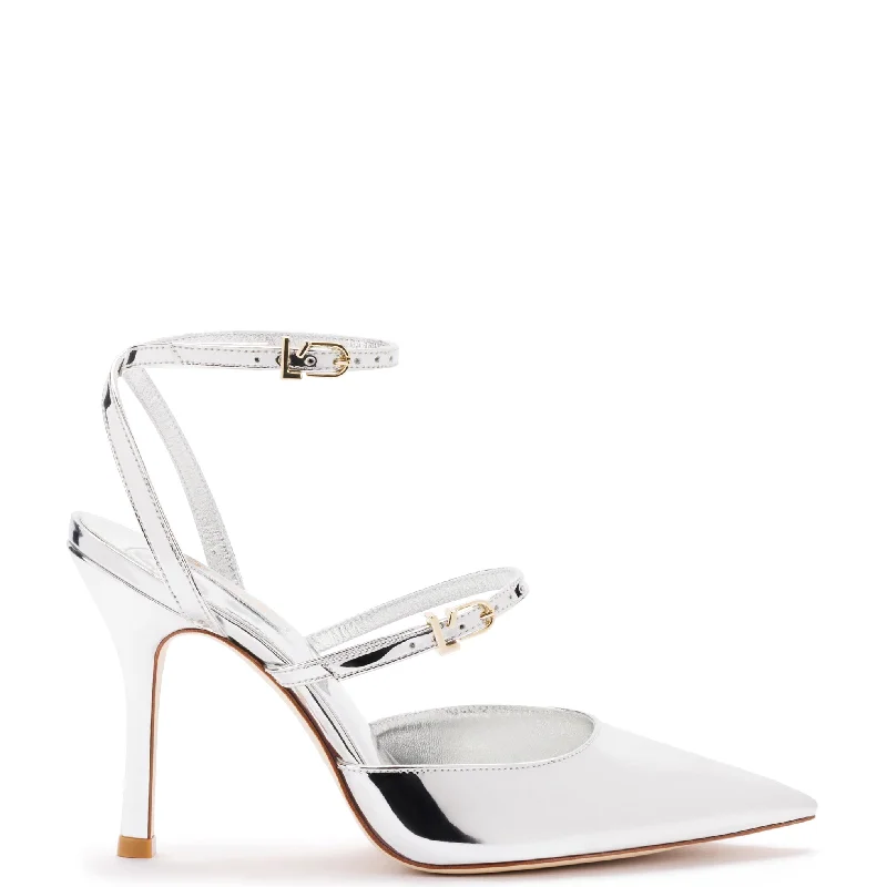 Versatile Heeled Sandals for Any Occasion---Kris Pump In Silver Specchio