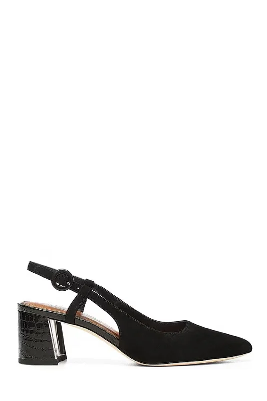 Affordable Suede Ankle Pumps for All-Day Wear--Song Croc Heel - Black Suede