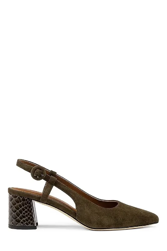 Affordable Suede Ankle Pumps for All-Day Wear--Song Croc Heel - Military Green Suede