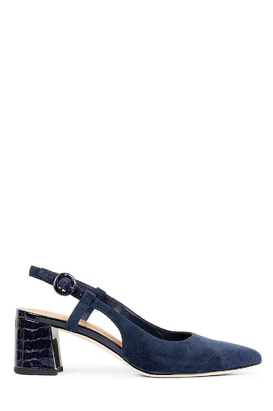 Affordable Suede Ankle Pumps for All-Day Wear--Song Croc Heel - Navy Suede