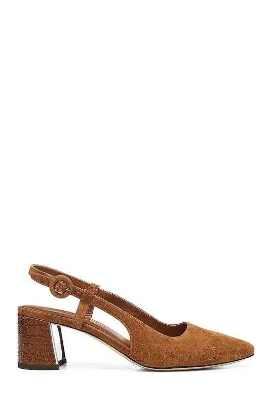 Affordable Suede Ankle Pumps for All-Day Wear--Song Croc Heel - Saddle Suede