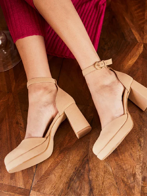 Affordable Suede Ankle Pumps for All-Day Wear--Sigh Vegan Suede Platform Heels | Latte