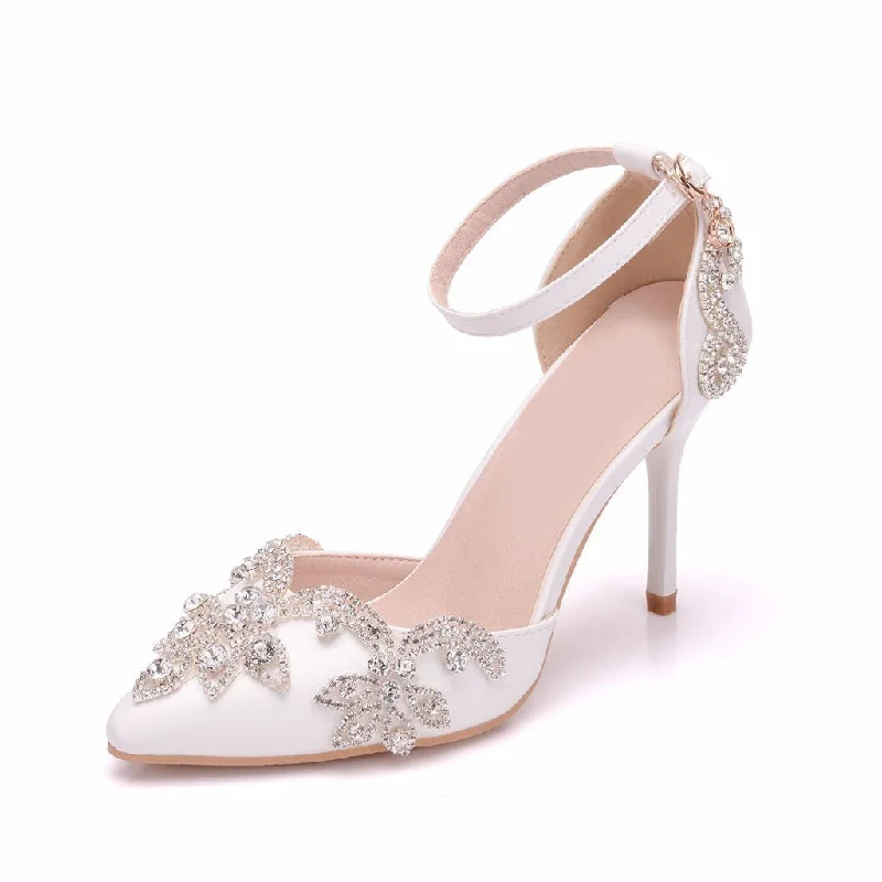 Stiletto Heel Pumps with Perfect Fit--Sparkly Rhinestone Embellished Pointed Toe Stiletto Pumps - White-Fashionable & Classic