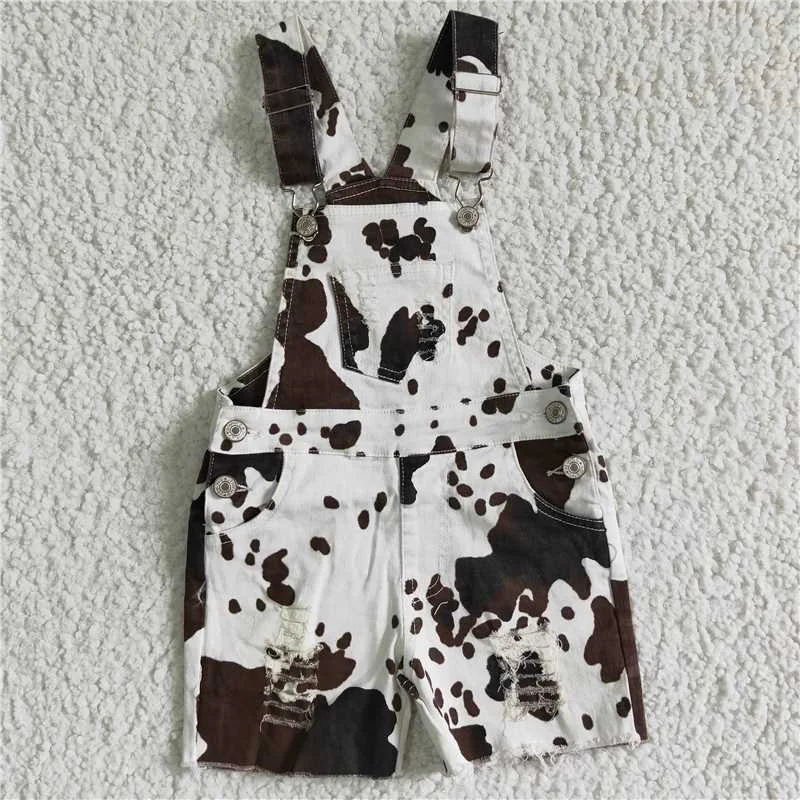 Women's denim shorts for comfortable fits :SS0019  Cow print suspender denim shorts