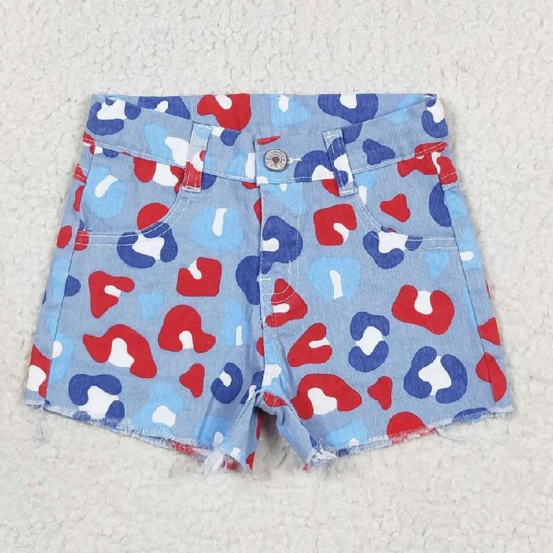 Women's denim shorts 2025 denim jeans in fit styled from styled high-SS0166 Blue Red Color Leopard Denim Shorts Women's denim shorts 2025 denim jeans in fit styled from styled high-SS0166 Blue Red Color Leopard Denim Shorts