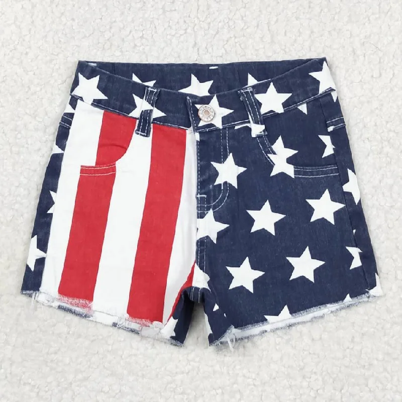 Women's denim shorts wash or style great plus size-SS0168 July 4th Baby Girls Blue Red Color Denim Shorts Women's denim shorts wash or style great plus size-SS0168 July 4th Baby Girls Blue Red Color Denim Shorts
