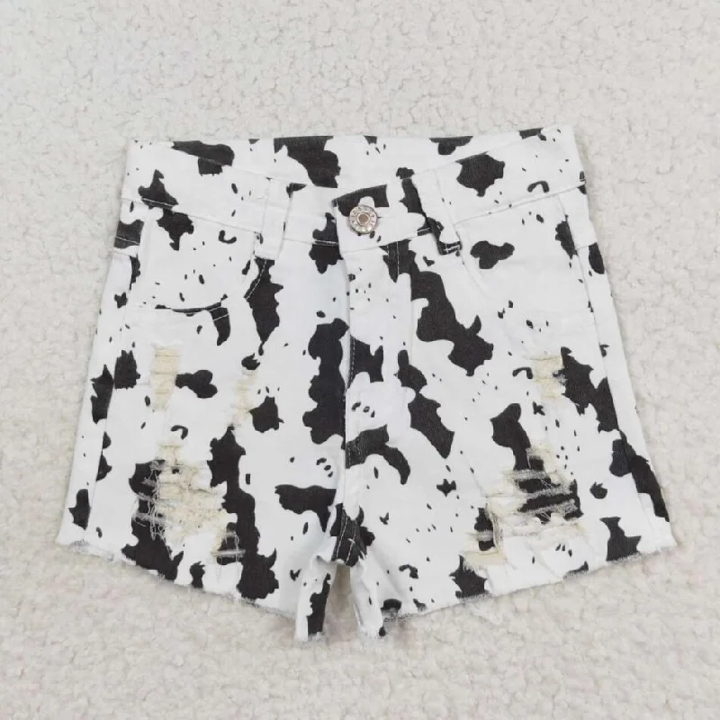 Women's denim shorts not jeans shorts is and for wash-SS0332 Baby Girls Black White Cow Distressed Denim Shorts Women's denim shorts not jeans shorts is and for wash-SS0332 Baby Girls Black White Cow Distressed Denim Shorts