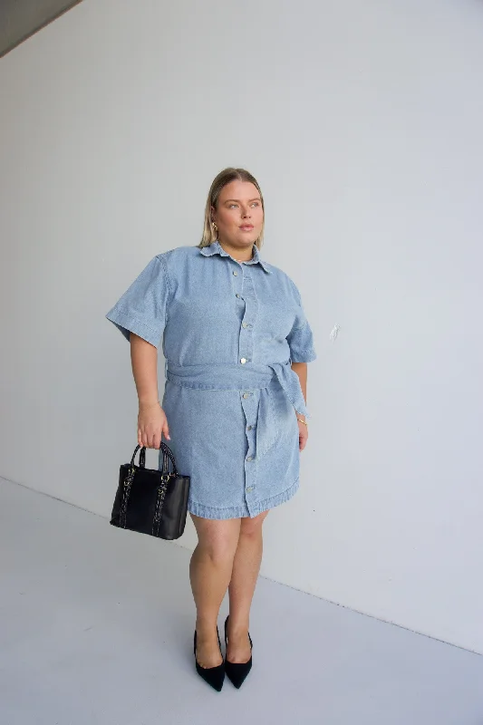 How to style denim dress as tunic--STERLING DENIM DRESS BLUE