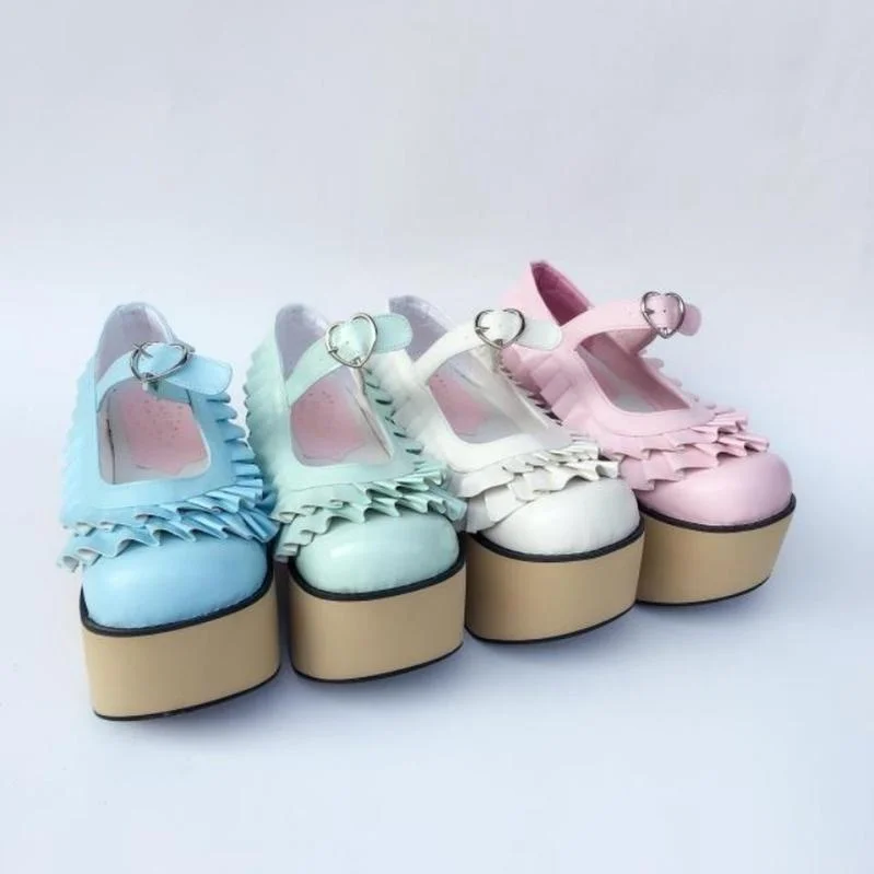 Stylish Platform Heels for Extra Height--Antaina~Sweet Lolita Platform Shoes Lotus Leaf Edge Multicolor