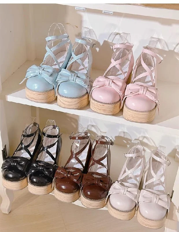 Stylish Platform Heels for Extra Height--SeeYou~Sweet Cake~Sweet Lolita Platform Shoes Wood Grain