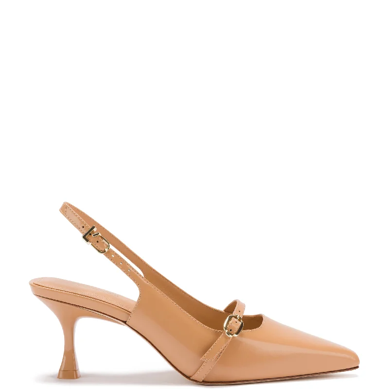 Ines Pump In Tan Leather---Comfortable Leather Pumps for Office and Everyday Wear