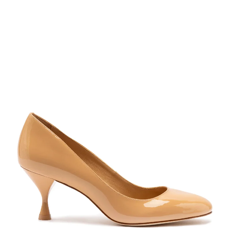 Sleek and Shiny Patent Pump Heels for a Polished Look--Michelle Lo Pump In Tan Patent Leather