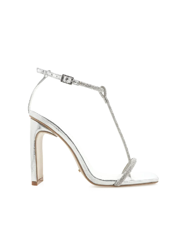 TERESA - SILVER METALLIC-DIAMANTE---Fashionable Kitten Heels for Date Night