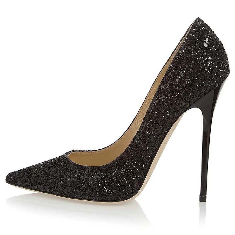 Stiletto Heel Pumps with Perfect Fit--Tucomosi Black Sequin Single Shoes Point Toe High Heels Stiletto-Fashionable & Classic