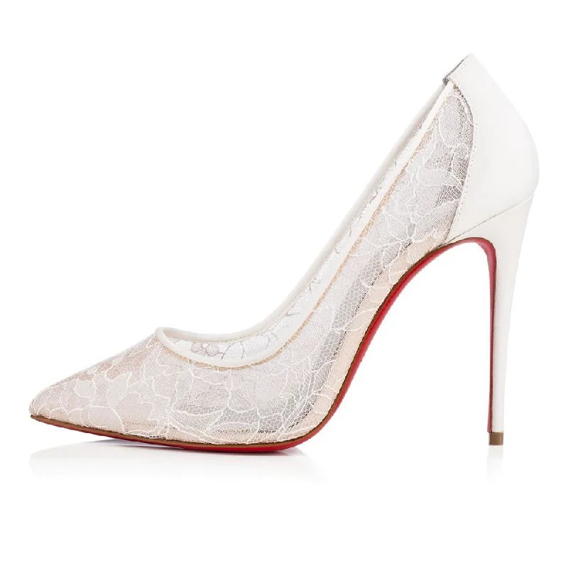 Stiletto Heel Pumps with Perfect Fit--White Women Wedding Shoes Lace Hollow Out High Heel Stiletto-Fashionable & Classic