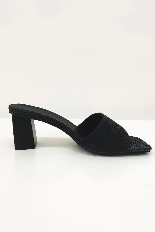 Versatile Heeled Sandals for Any Occasion---Ukko Heel Black Raffia