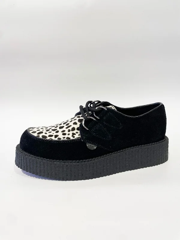 Affordable Suede Ankle Pumps for All-Day Wear--WULFRUN BLACK WHITE LEOPARD SUEDE CREEPERS SHOES