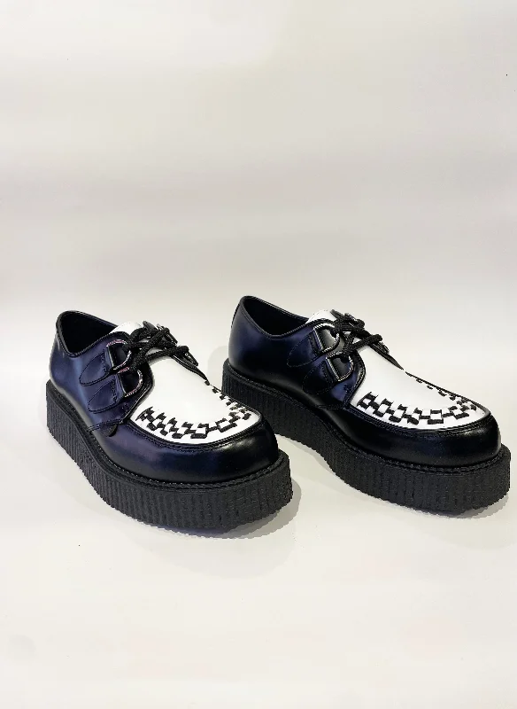 WULFRUN BLACK WHITE LEATHER CREEPERS SHOES---Comfortable Leather Pumps for Office and Everyday Wear