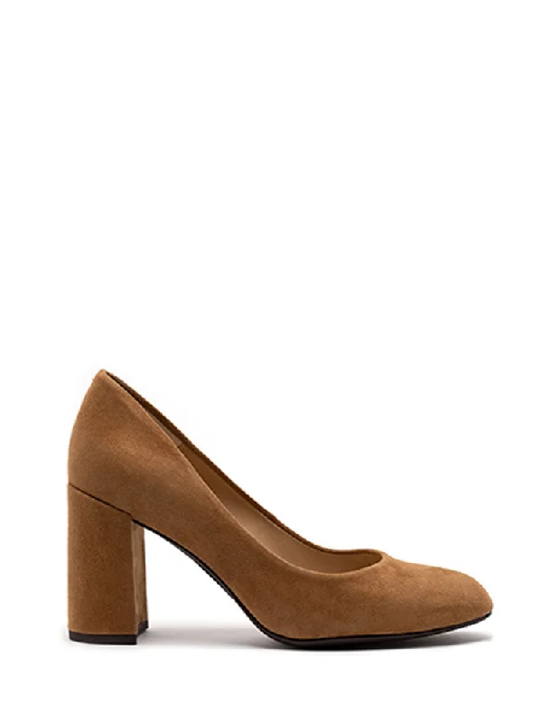 Trendy Chunky Heel Pumps for Casual Wear--Unisa Ubara Block Heels Dark Camel