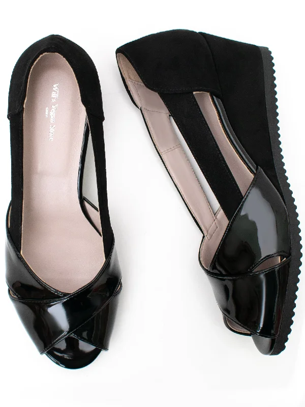 Trendy Peep Toe Platform Heels Crafted from Genuine Leather--Peep Toe Wedges