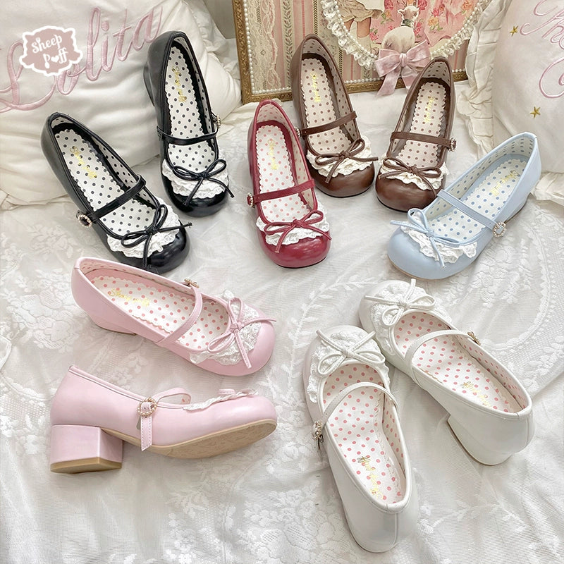 Versatile Heeled Sandals for Any Occasion---Sheep Puff~Young Layla~Vintage Lolita Shoes Low Heel Butterfly Shoes