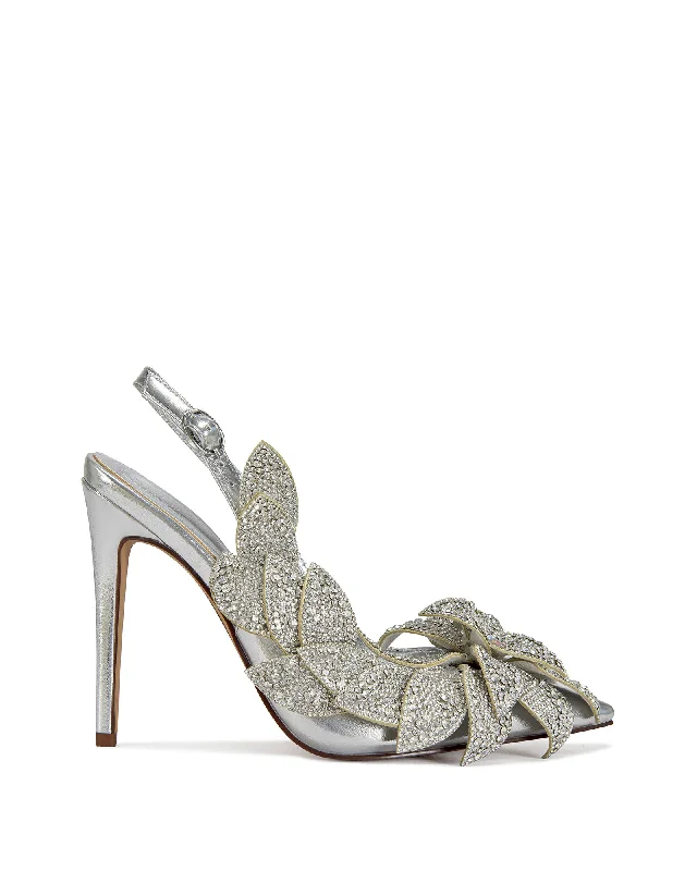 Versatile Heeled Sandals for Any Occasion---WEATHERLY-SILVER OVERSIZED FLOWER SLINGBACK PUMP