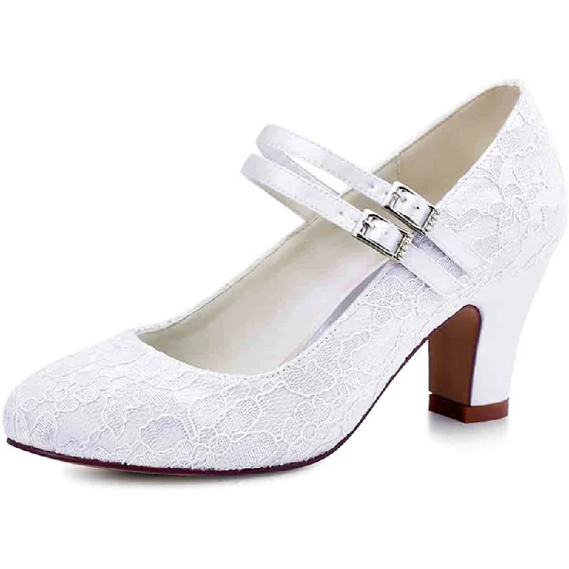 Wedding Shoes for Bride Closed Toe Bridal Shoes Block Heel Pumps