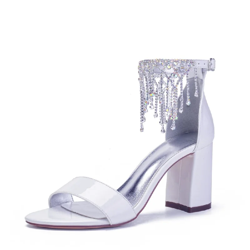 White high-heeled thick heels tassel wedding party shoes---Fashionable Kitten Heels for Date Night