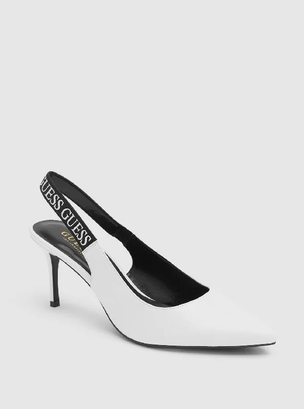 Versatile Heeled Sandals for Any Occasion---White Marsey Sling Back Heels