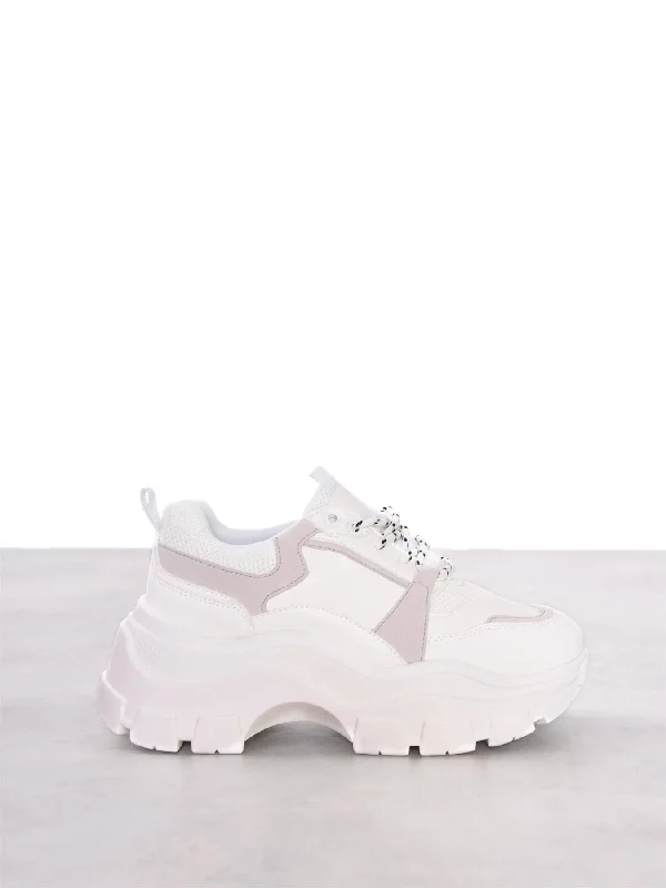 Stylish Platform Heels for Extra Height--White-Multi Chunky Platform-Trainers