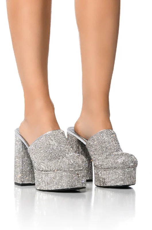 WILKINSON EMBELLISHED CHUNKY CLOG PUMP IN SILVER---Chic Embellished Pumps for a Glamorous Look