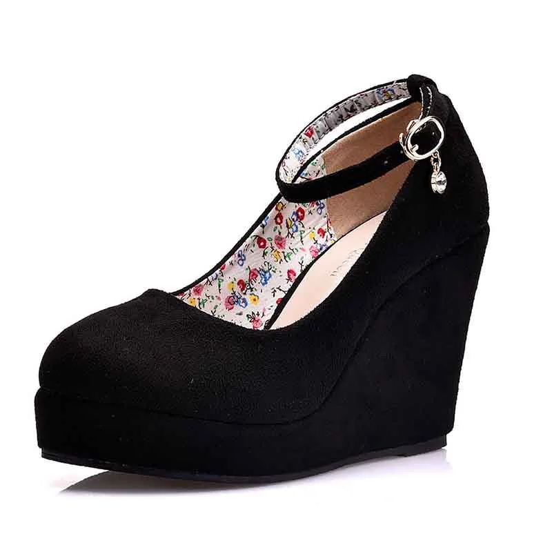 Stylish Ankle Strap Heels for Women--Women Ankle Strap Platform Wedge Shoes Black Red Color Wedges