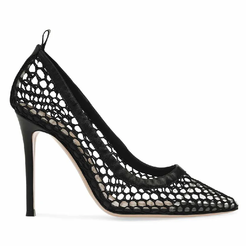 Versatile Dress Heels for Formal and Casual Wear---Women Black Pumps Mesh Point Toe High Heels Bride Wedding Shoes