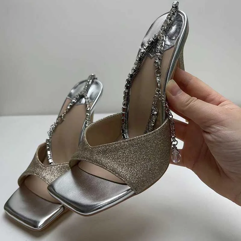 Stylish Ankle Strap Heels for Women--Women Crystal Ankle Strap High Heeled Pumps