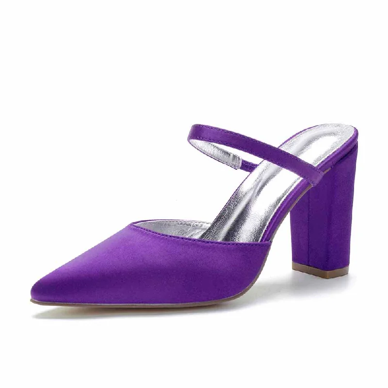 Women hand-made chunky heels party satin slippersAffordable Satin Heels with a Luxe Touch