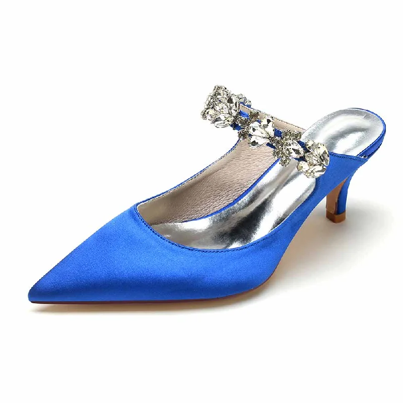 Women hand-made low heels party satin slippers with rhinestonesAffordable Satin Heels with a Luxe Touch