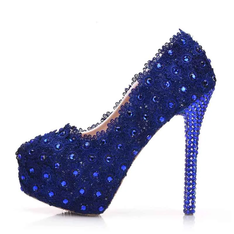 Women Navy Blue Platform Pumps Wedding Heels Bridal Shoes