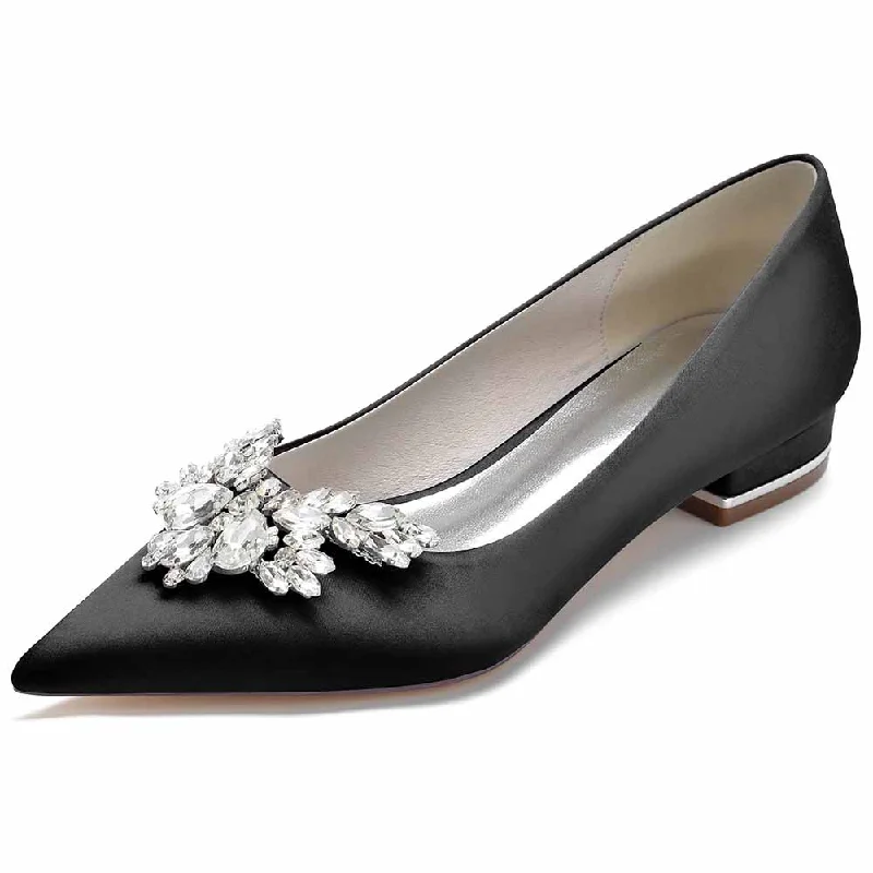 Women Satin Pointed Toe Bridal Shoes with Beads